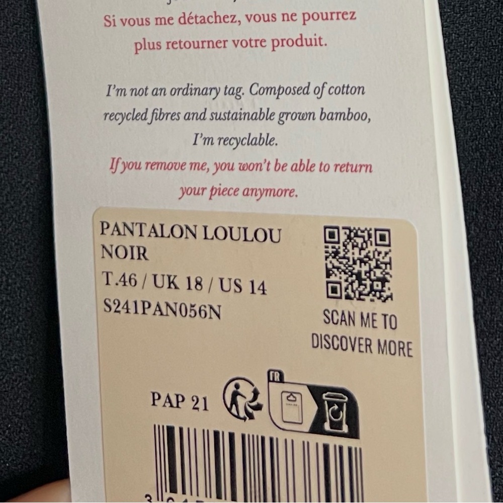 NWT Sezane Woman Black Loulou Trousers Cotton Bamboo High Waist Dress Pants 14 - Picture 4 of 15